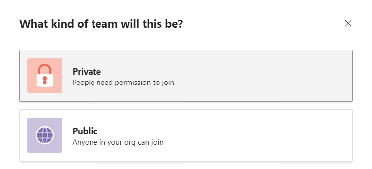 Setting Team Privacy screenshot