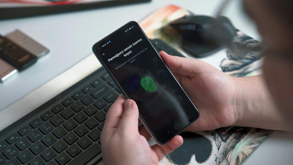 Biometric identity verification with fingerprint.